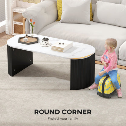 Table basse Cameron moderne en similicuir marbre - Noir