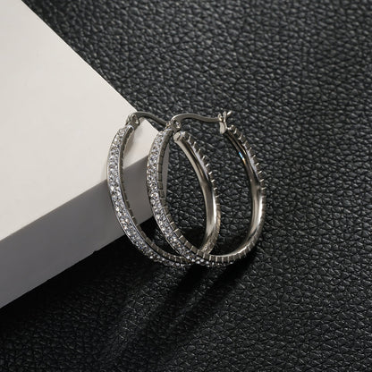 YARA Silver (Or Blanc) : Créoles en Zircone "Pavé All the Way" (Taille Standard)
