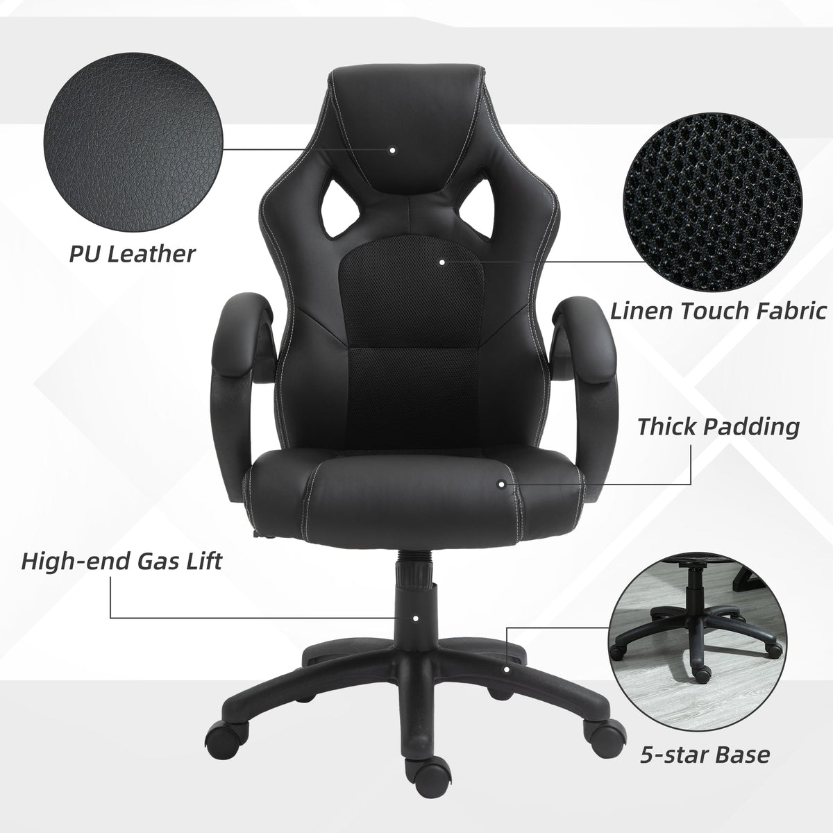 Erling Gaming-Office Chair with Swivel and Tilt Functions-Black