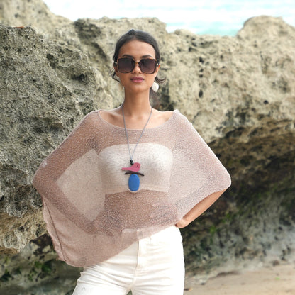 Poncho en maille transparente - Taupe