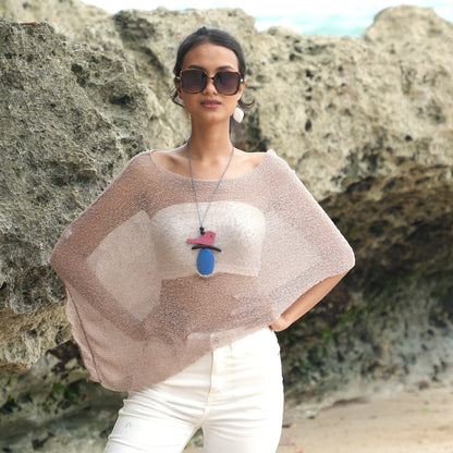 Poncho en maille transparente - Taupe