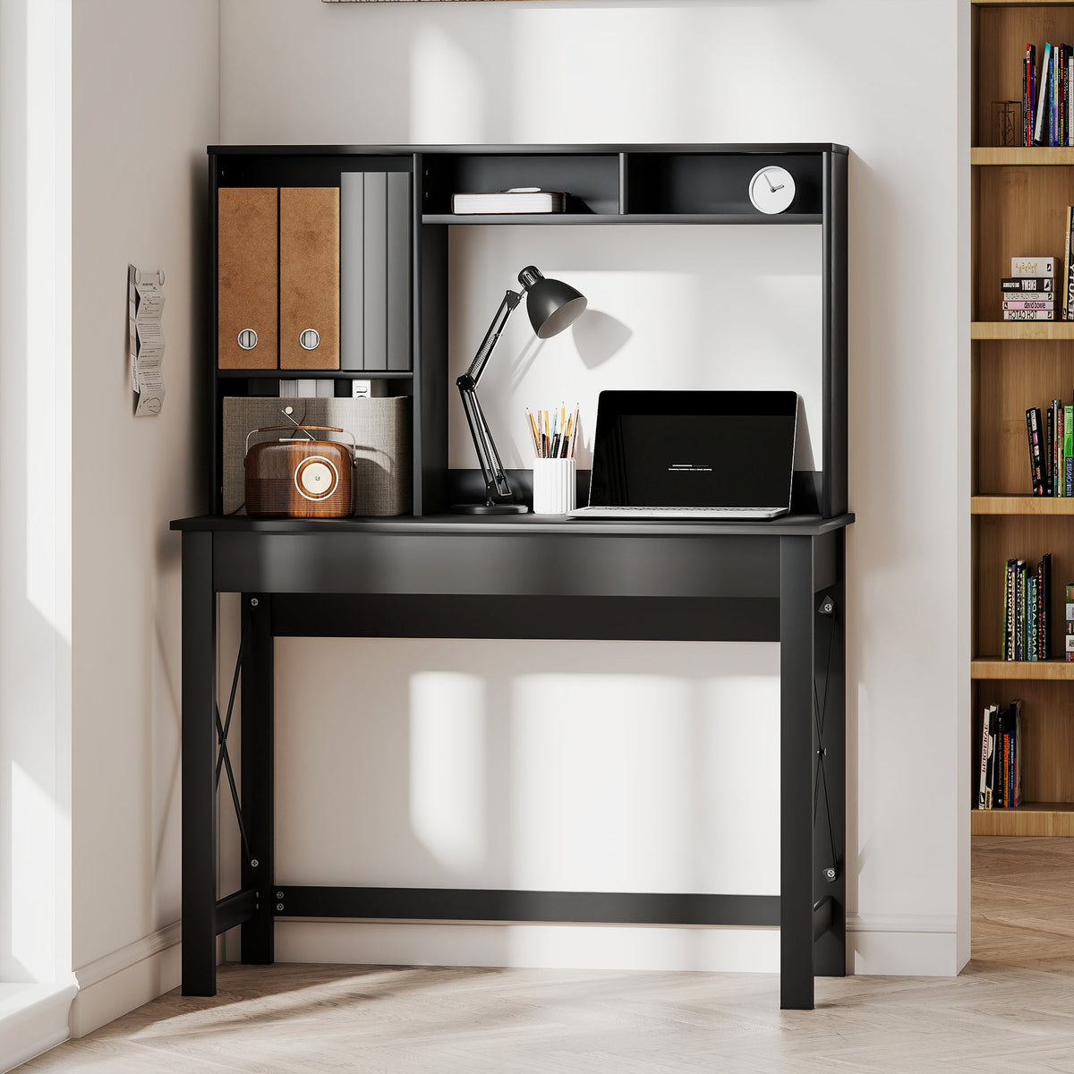 Sloan Computer Desk with Hutch and Storage Shelves-Black