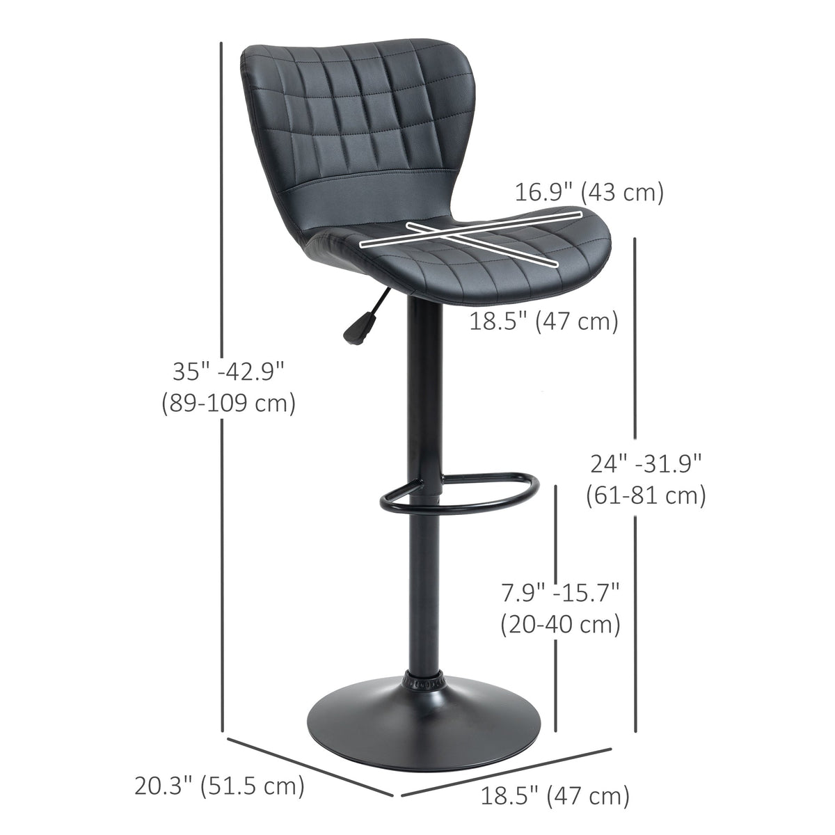 Tabourets de comptoir/bar Avion avec hauteur réglable et pivot (lot de 2, noirs)