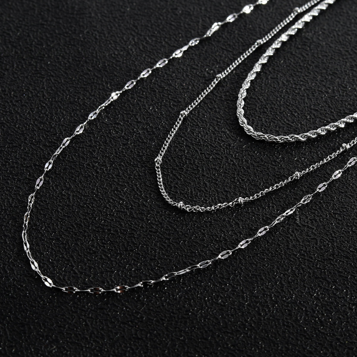 ZURI Triple Layer Mixed-Chain Necklace in Silver