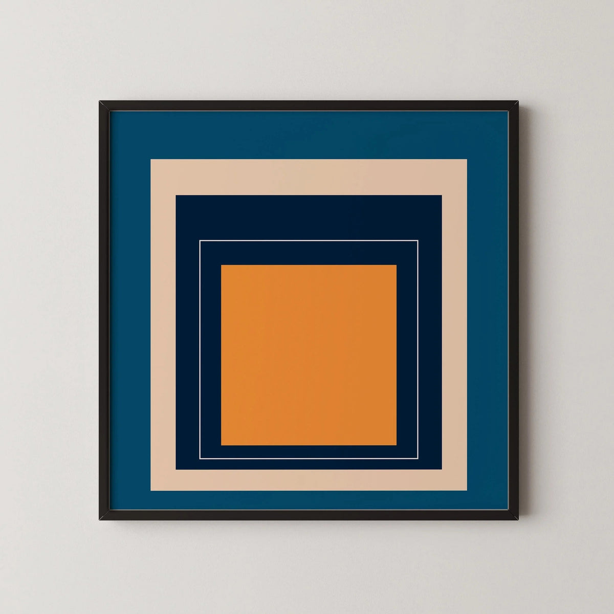 Impression Giclée « Métro » inspirée de Josef Albers : Art moderne du milieu du siècle, hommage au carré bleu et orange