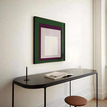 Josef Albers Inspired 'Temple' Giclee Print: Mid-Century Modern Art, Green Purple White