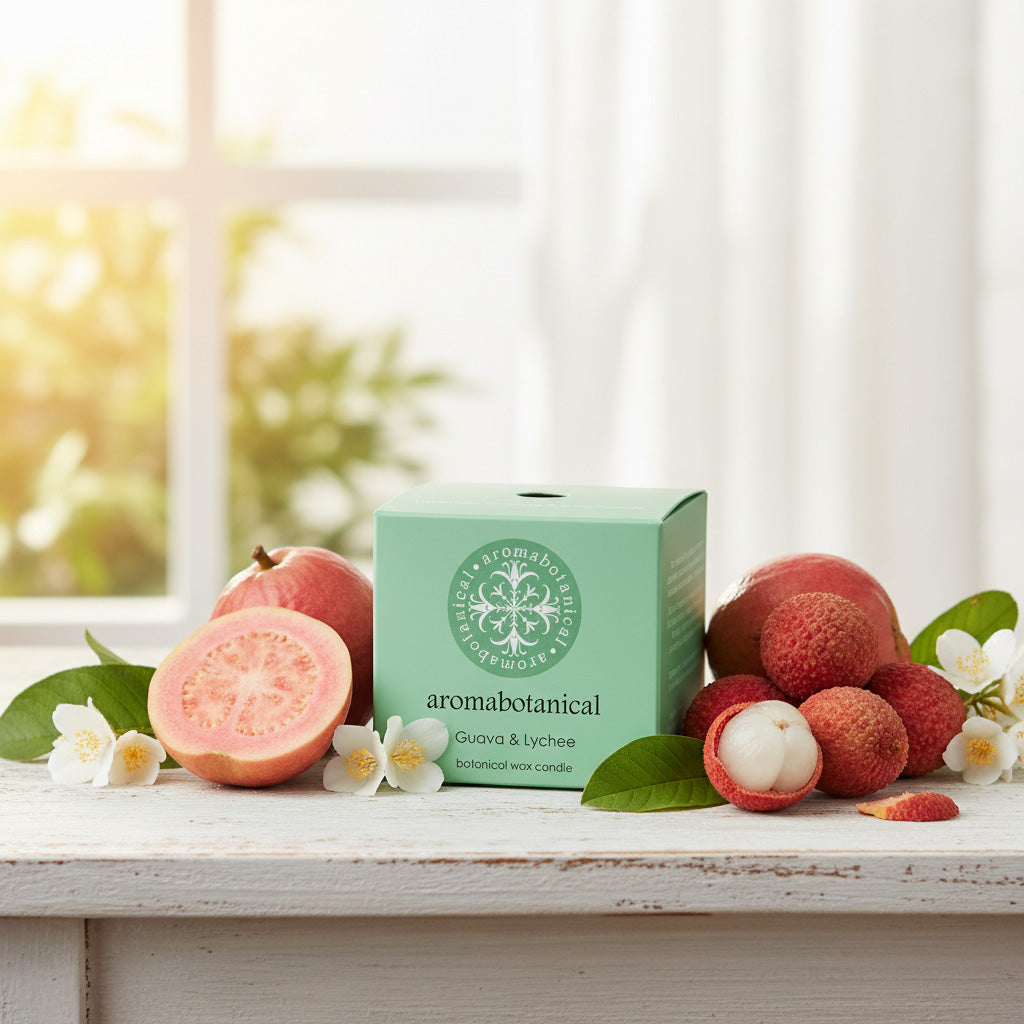 Mini Guava Lychee Candle with Exotic Scent by Aromabotanical