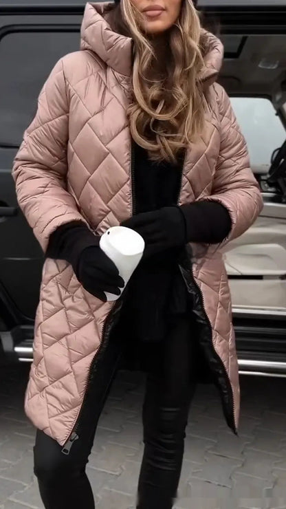 Women's Hooded Zip-Up Long Casual Cotton Coat