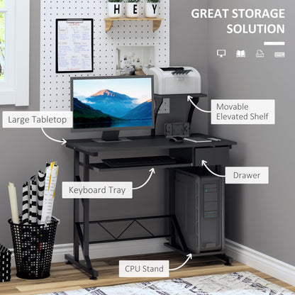 Bureau informatique Indy avec tablette coulissante pour clavier et tiroir – Noir