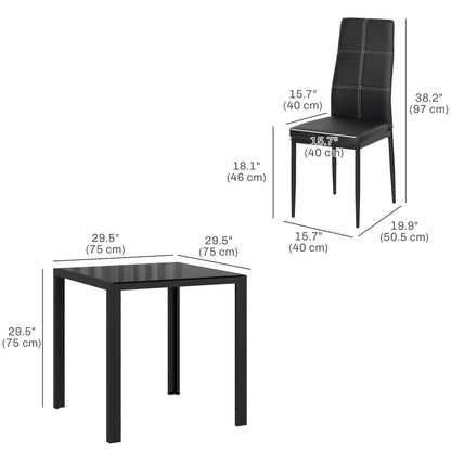 Zaya 3-Piece Rectangular Glass Dining Set for Small Spaces-Black