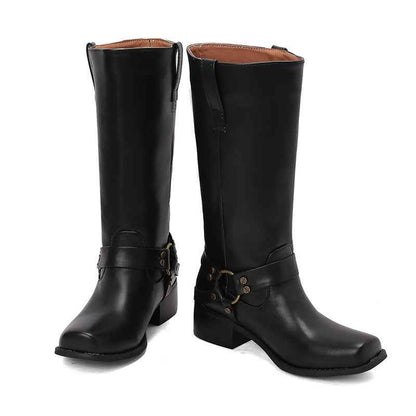 Women’s Square Toe Mid-Calf Boots – Stylish Suede Denim Boots for Fall & Winter
