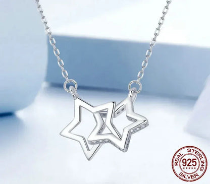 Connected Hearts: Sterling Silver Star/Heart/Cat Pendant Necklace