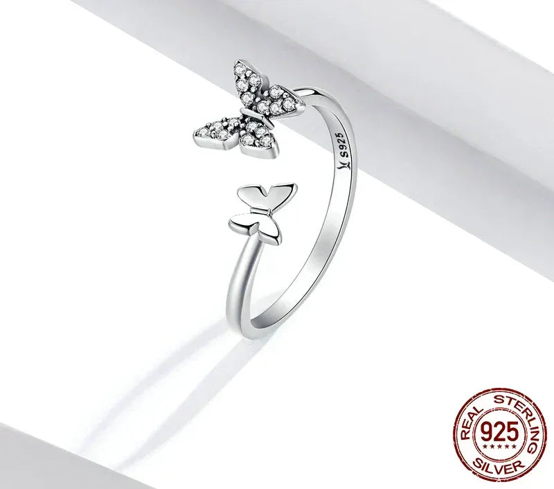 925 Sterling Silver CZ Butterfly Open Ring