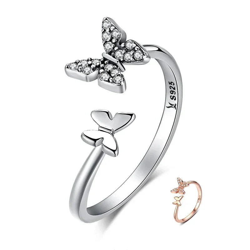 925 Sterling Silver CZ Butterfly Open Ring