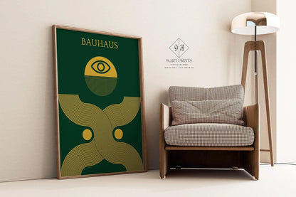 Bauhaus 'Deus Ex' Giclee Print: Mid-Century Modern Forest Green & Gold