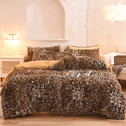 4-Piece Mink Velvet Bedding Set – Soft Polyester Duvet Cover, Flat Sheet & Pillowcases