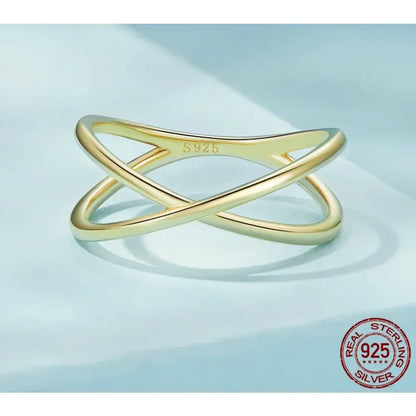 Breathtaking 14K Gold Plated X Ring - Elegant Minimalist 925 Sterling Silver Cross Ring For Women - Promise Jewelry Scr543