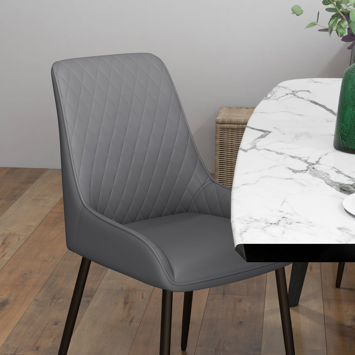 Blake Vegan Leather Modern Dining Chairs with Diamond Tufting-Set of 4-Grey