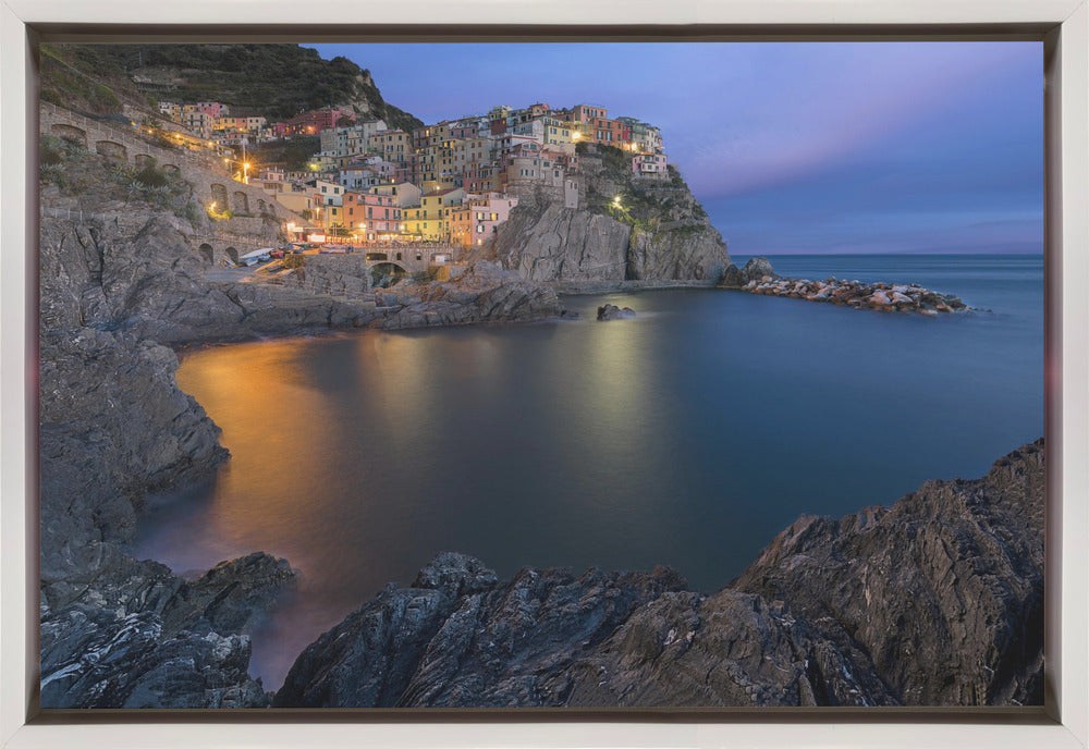 Manarola Coastal Village at Blue Hour Canvas Wall Art | Manarola Lifestyle