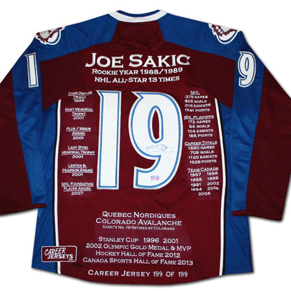 MAILLOT DE JOE SAKIC #199 SUR 199 DE SA CARRIÈRE - AUTOGRAPHÉ - COLORADO AVALANCHE