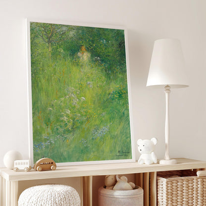 Carl Larsson Print: Kersti in the Meadow, Green Fairytale Art