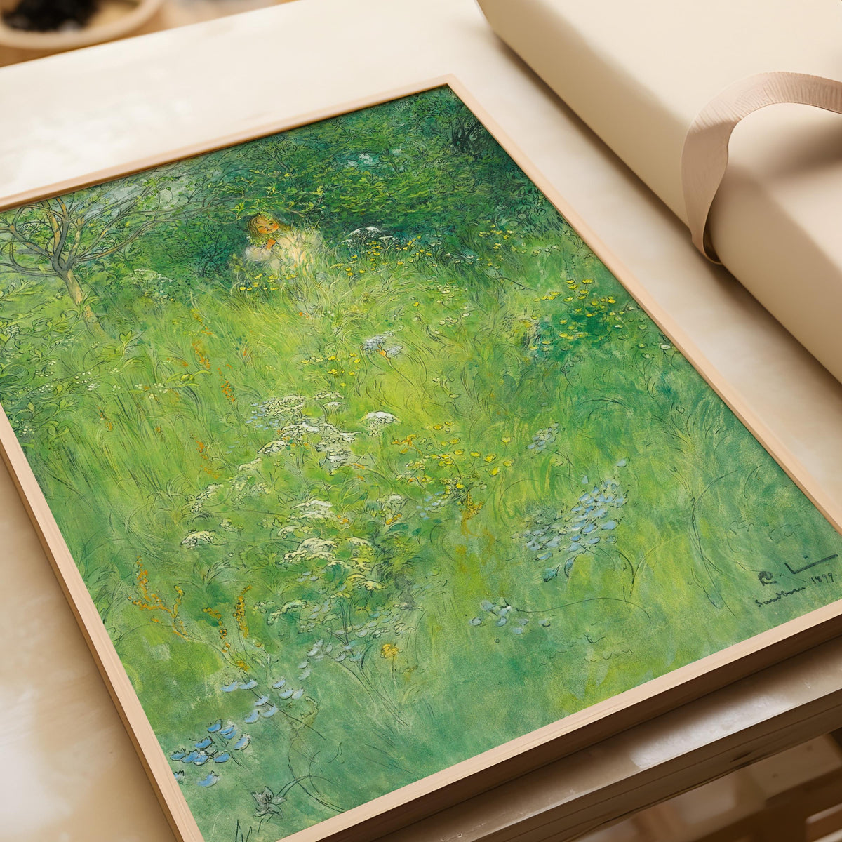 Carl Larsson Print: Kersti in the Meadow, Green Fairytale Art
