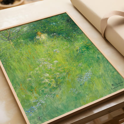 Carl Larsson Print: Kersti in the Meadow, Green Fairytale Art