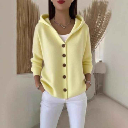 Women's Solid-Color Hooded Knitted Cardigan
