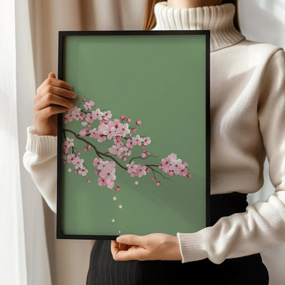 Cherry Blossoms with Emerald Green Background (available handframed ready to hang or unframed)