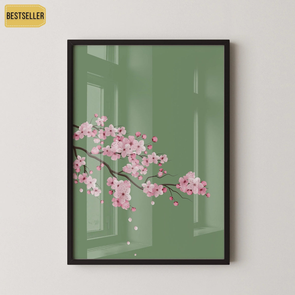 Cherry Blossoms with Emerald Green Background (available handframed ready to hang or unframed)