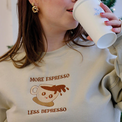 Hoodie "More Espresso Less Depresso" brodé