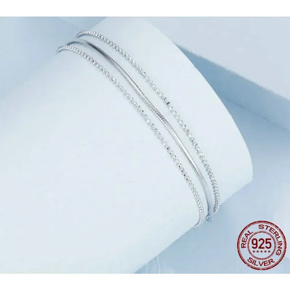 Bracelet triple couche en argent sterling – Plaqué or blanc