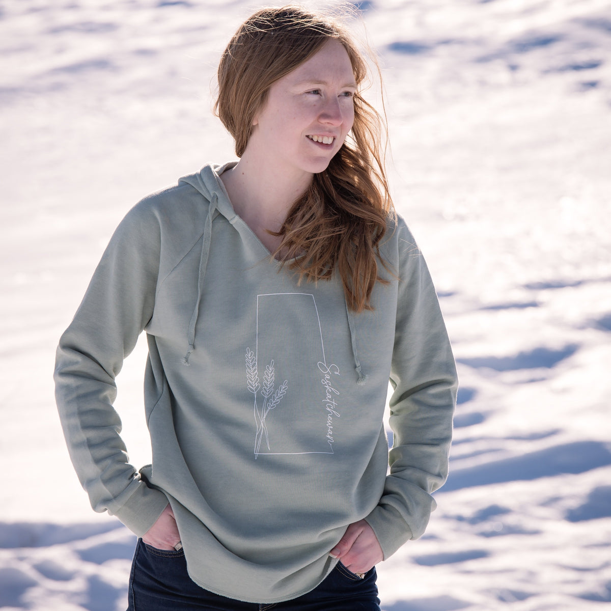 Chandail à capuchon pour femmes avec motifs au trait de la Saskatchewan