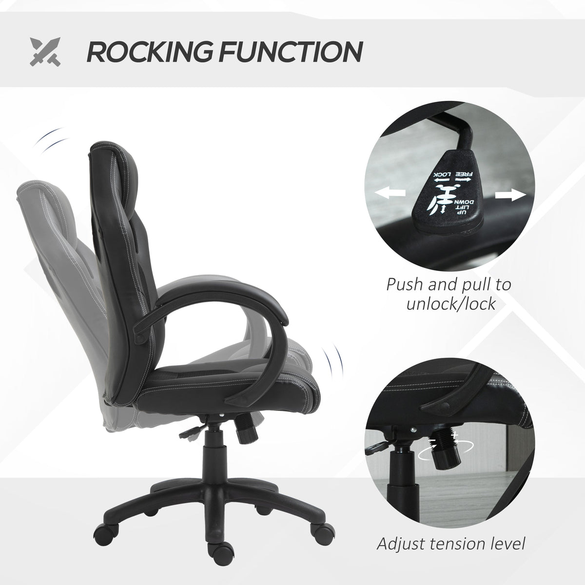 Erling Gaming-Office Chair with Swivel and Tilt Functions-Black