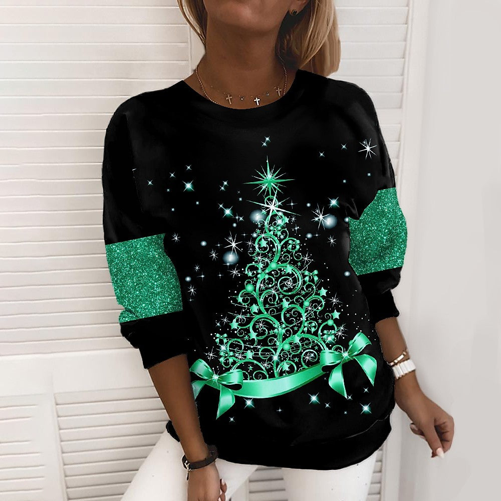 Women's Christmas Print Sweater – 3D Printed Long Sleeve Holiday Pullover