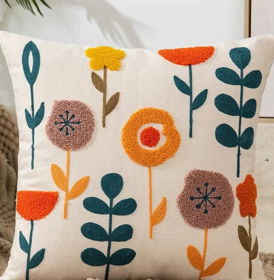 Decorative Floral Embroidered Pillow Cover