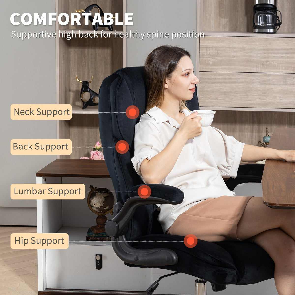 Hayden Executive Fabric Office Chair with Flip-up Armrest-Black