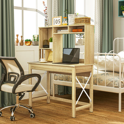Sloan Computer Desk with Hutch and Storage Shelves-Oak