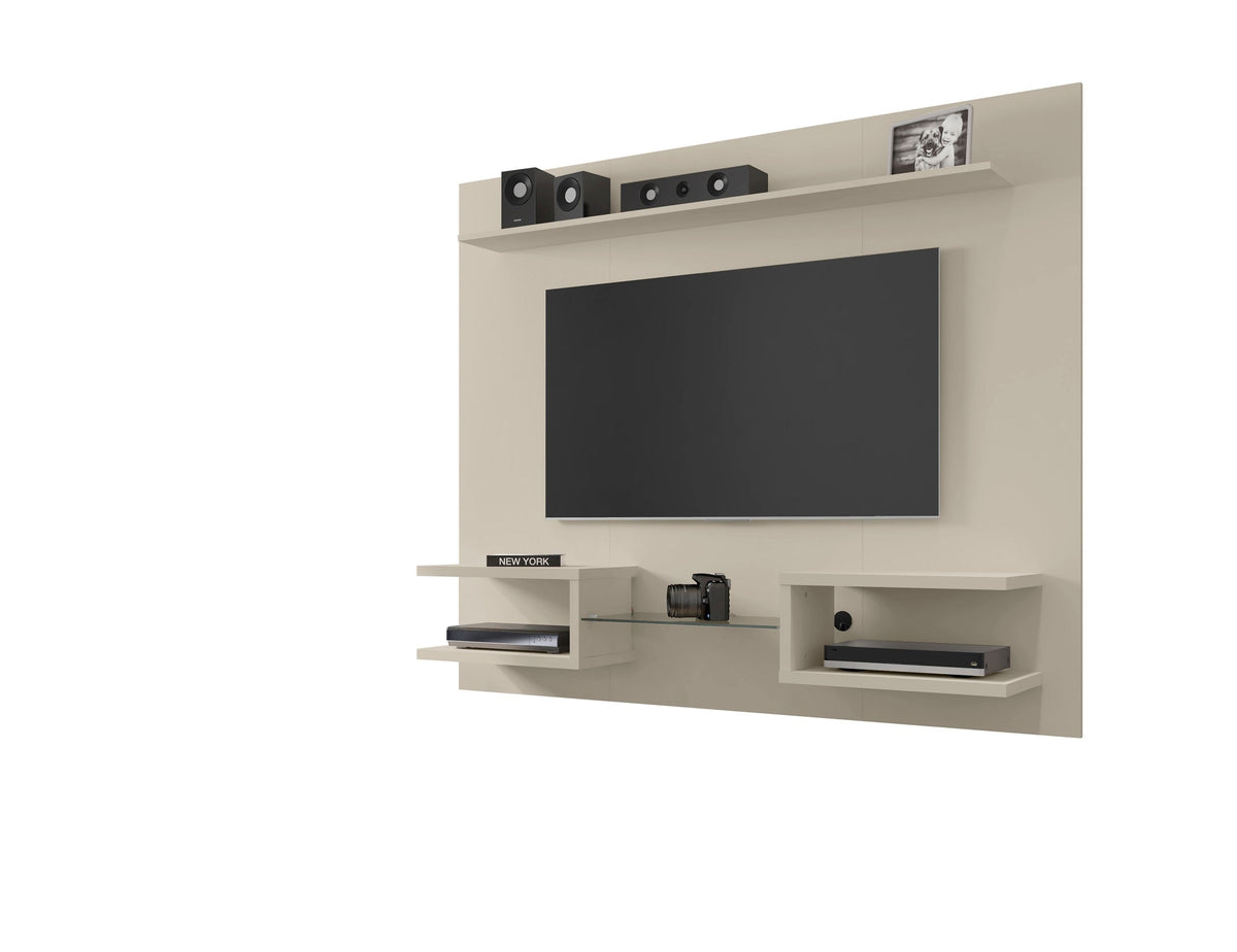 Meuble TV mural flottant moderne Augusta – Beige/Crème Brillant