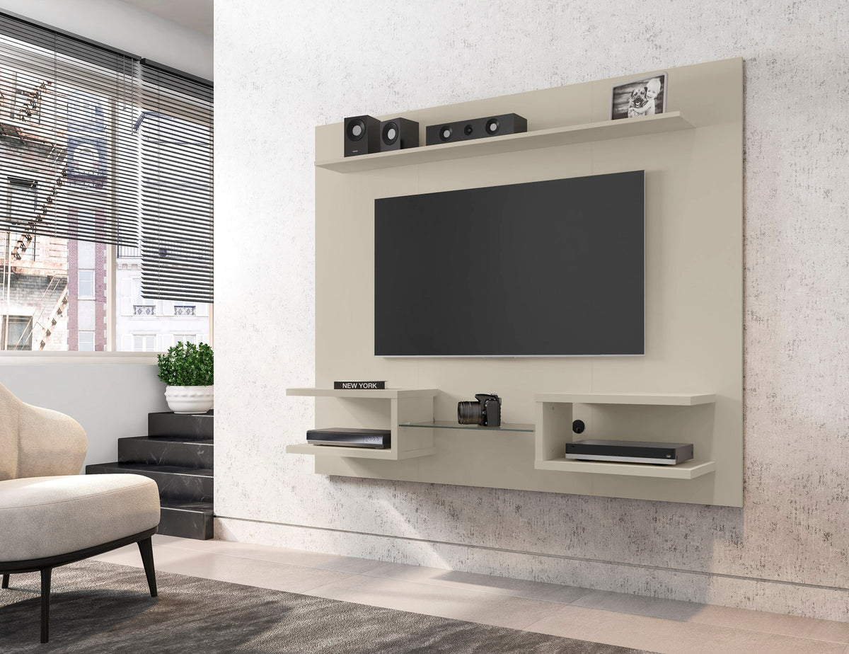 Meuble TV mural flottant moderne Augusta – Beige/Crème Brillant