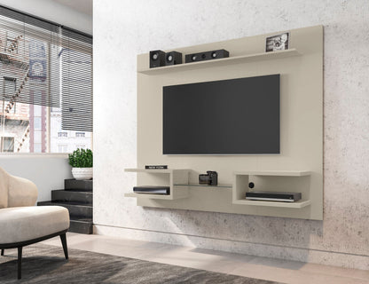 Meuble TV mural flottant moderne Augusta – Beige/Crème Brillant