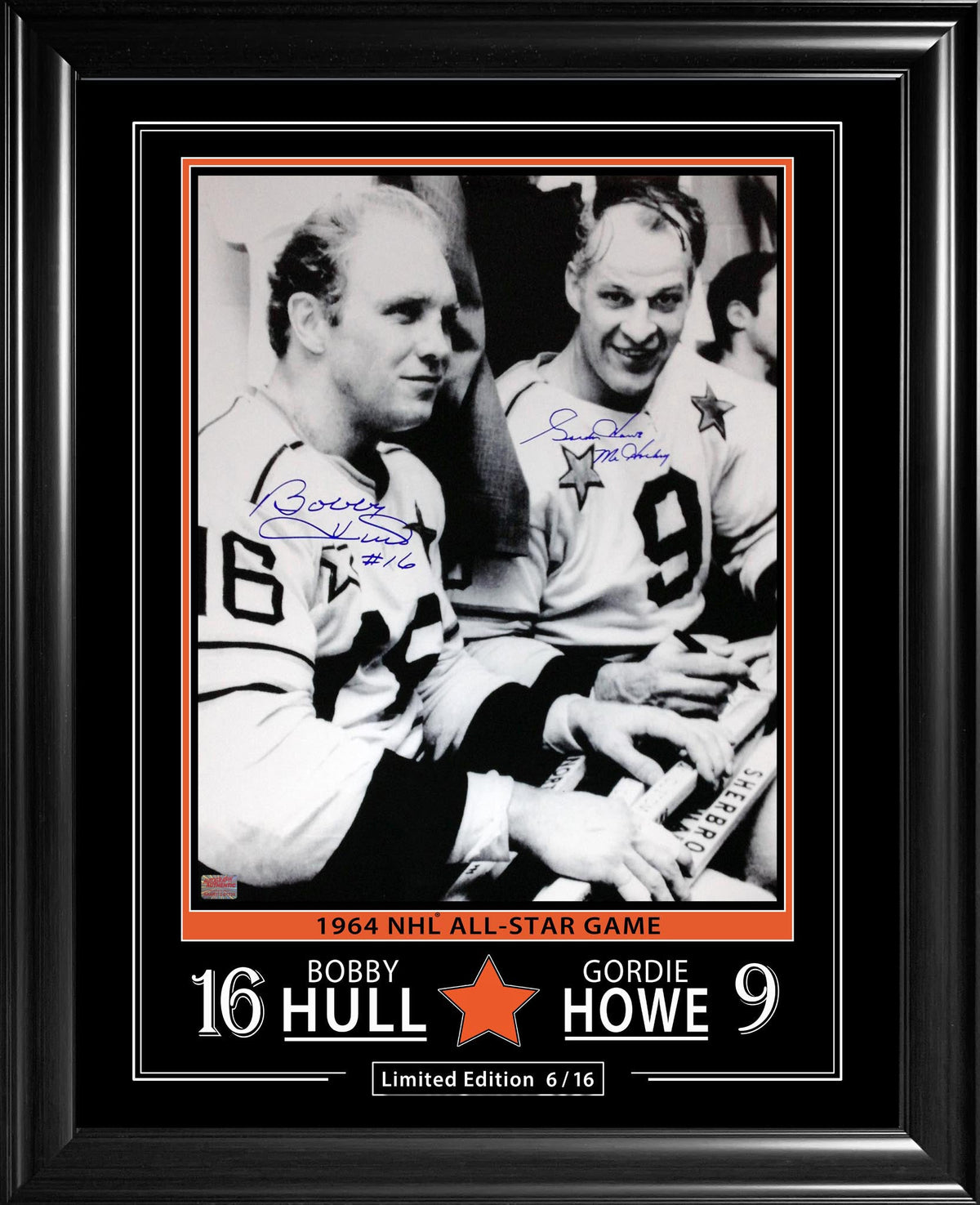 GORDIE HOWE ET BOBBY HULL, ÉDITION LIMITÉE DE 16 EXEMPLAIRES, SIGNÉE (28" X 24")