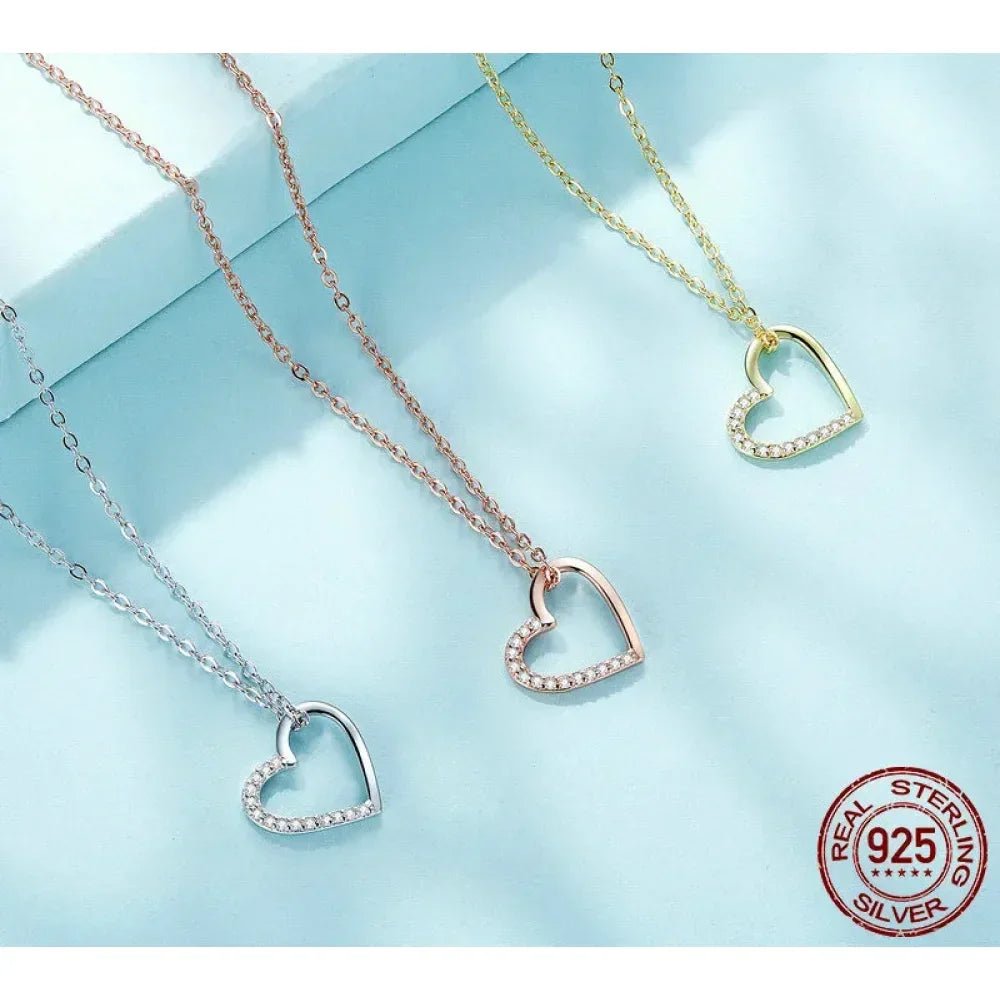 Genuine 925 Sterling Silver The Shape Of Love Chain Necklace For Women - Fine Jewelry 18.11'' Collar