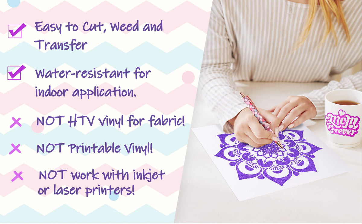TeckWrap Glitter Adhesive Vinyl- Champane Pink | Durable & Easy-to-Cut | Perfect for Craft Projects!