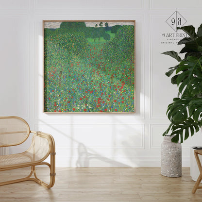 Gustav Klimt - Coquelicots | Tableau vintage célèbre (disponible encadré à la main ou non encadré) 1x1