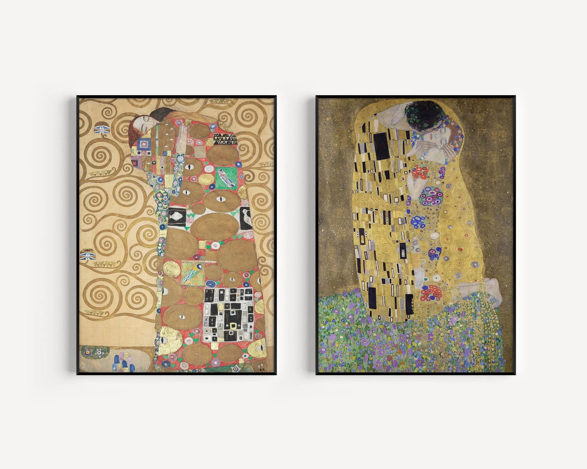 Gravures DUO de Gustav Klimt - Le Frise Beethoven et Le Baiser | | Tableau célèbre emblématique disponible encadré