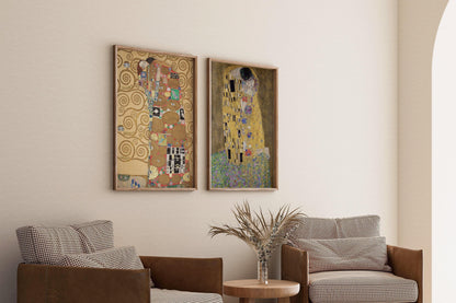 Gravures DUO de Gustav Klimt - Le Frise Beethoven et Le Baiser | | Tableau célèbre emblématique disponible encadré