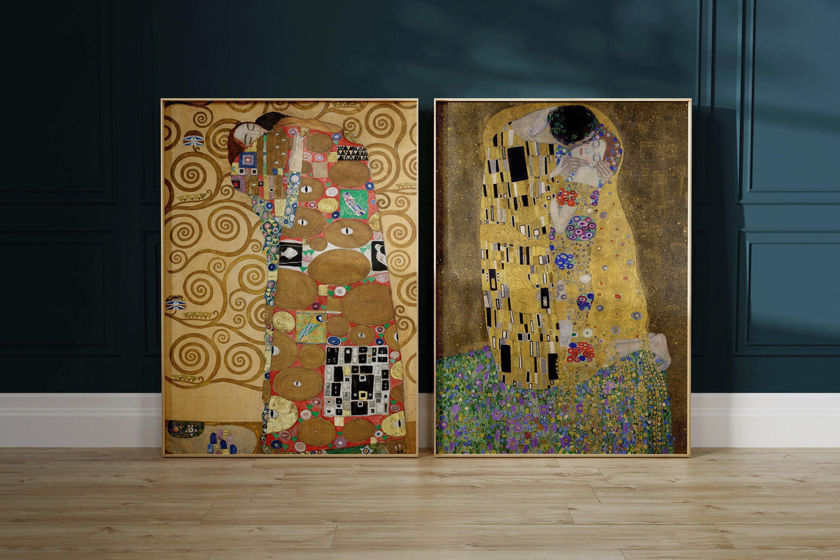 Gravures DUO de Gustav Klimt - Le Frise Beethoven et Le Baiser | | Tableau célèbre emblématique disponible encadré