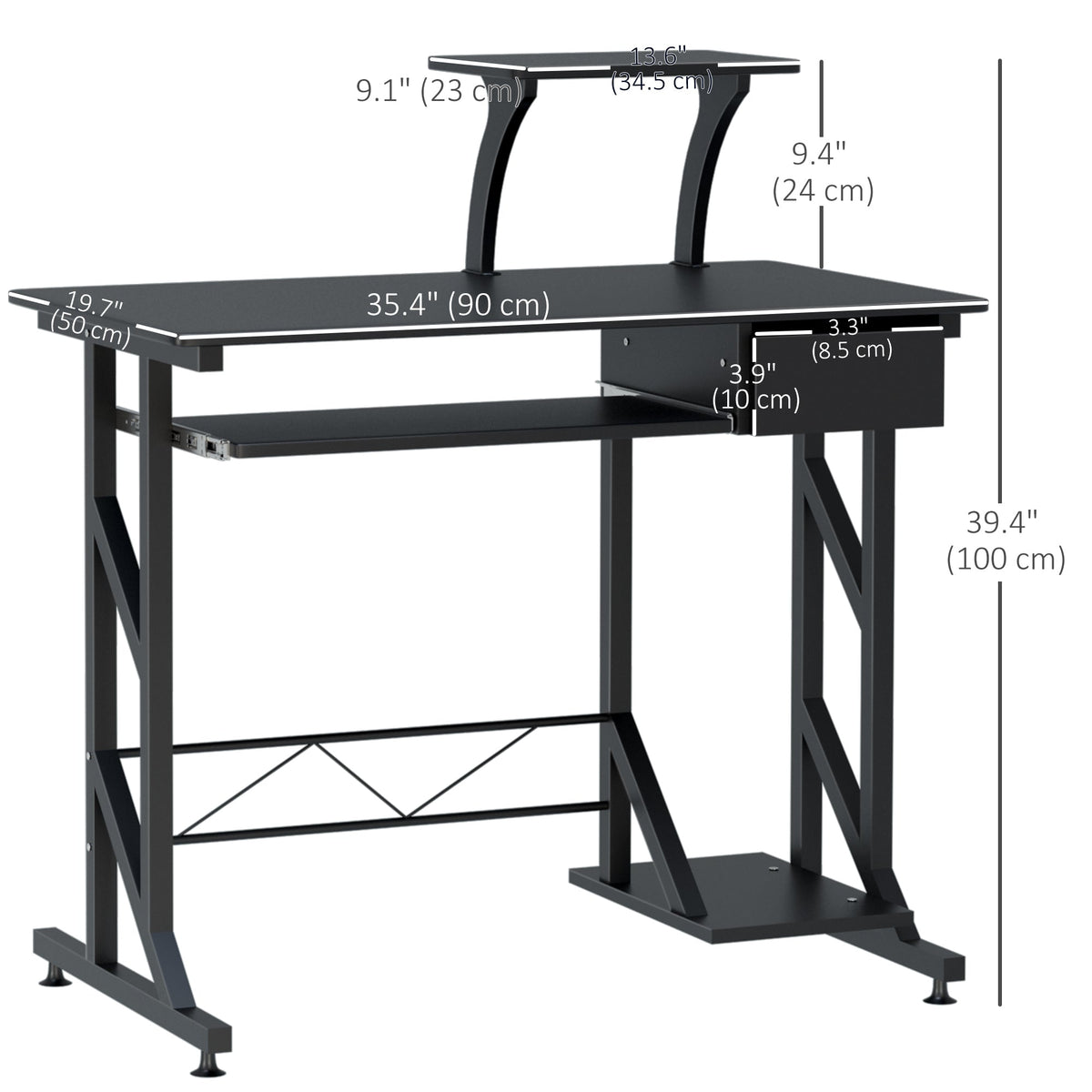 Bureau informatique Indy avec tablette coulissante pour clavier et tiroir – Noir