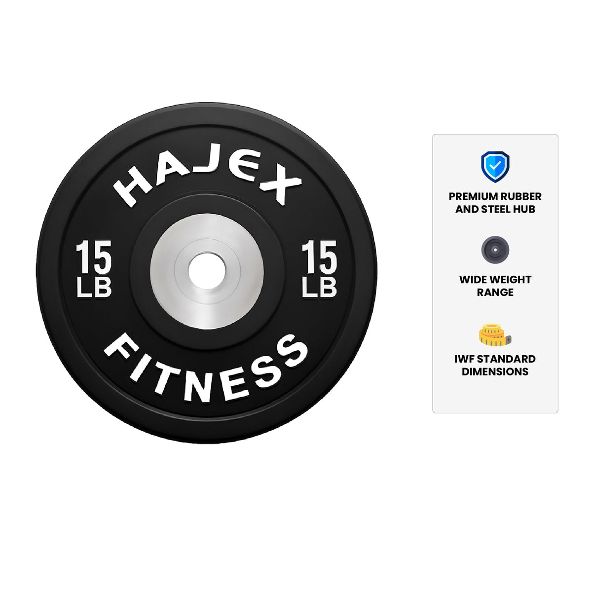Plaques de pare-chocs HAJEX Olympic Competition Steel Hub colorées - 15, 25, 35, 45, 55 LB